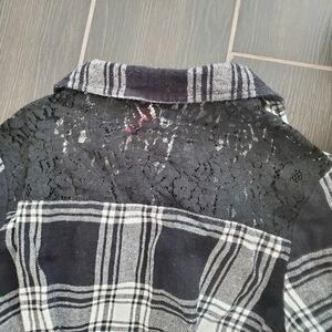 Women's black plaid button up